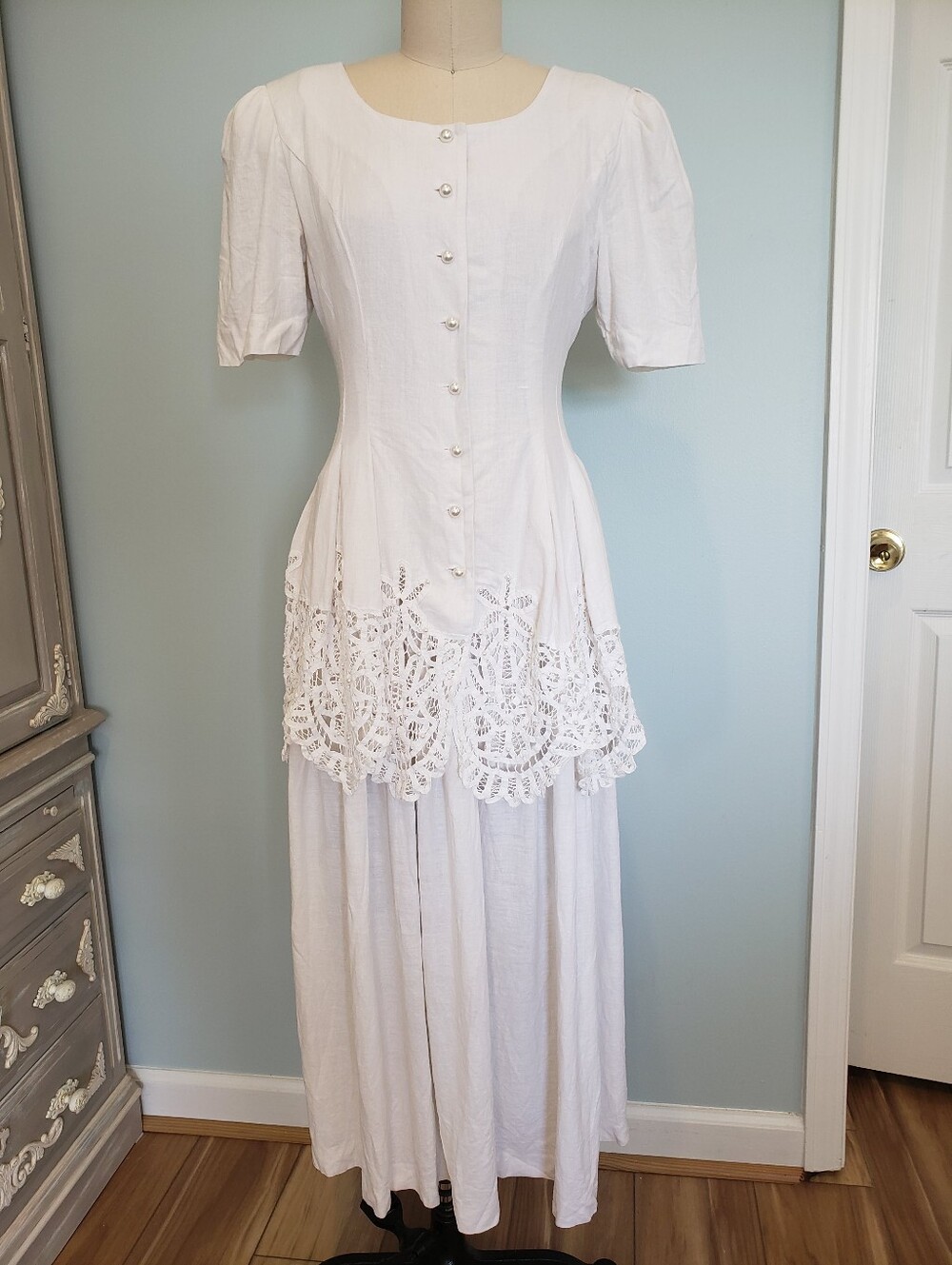 Vintage 1990's White Linen Dress, 4